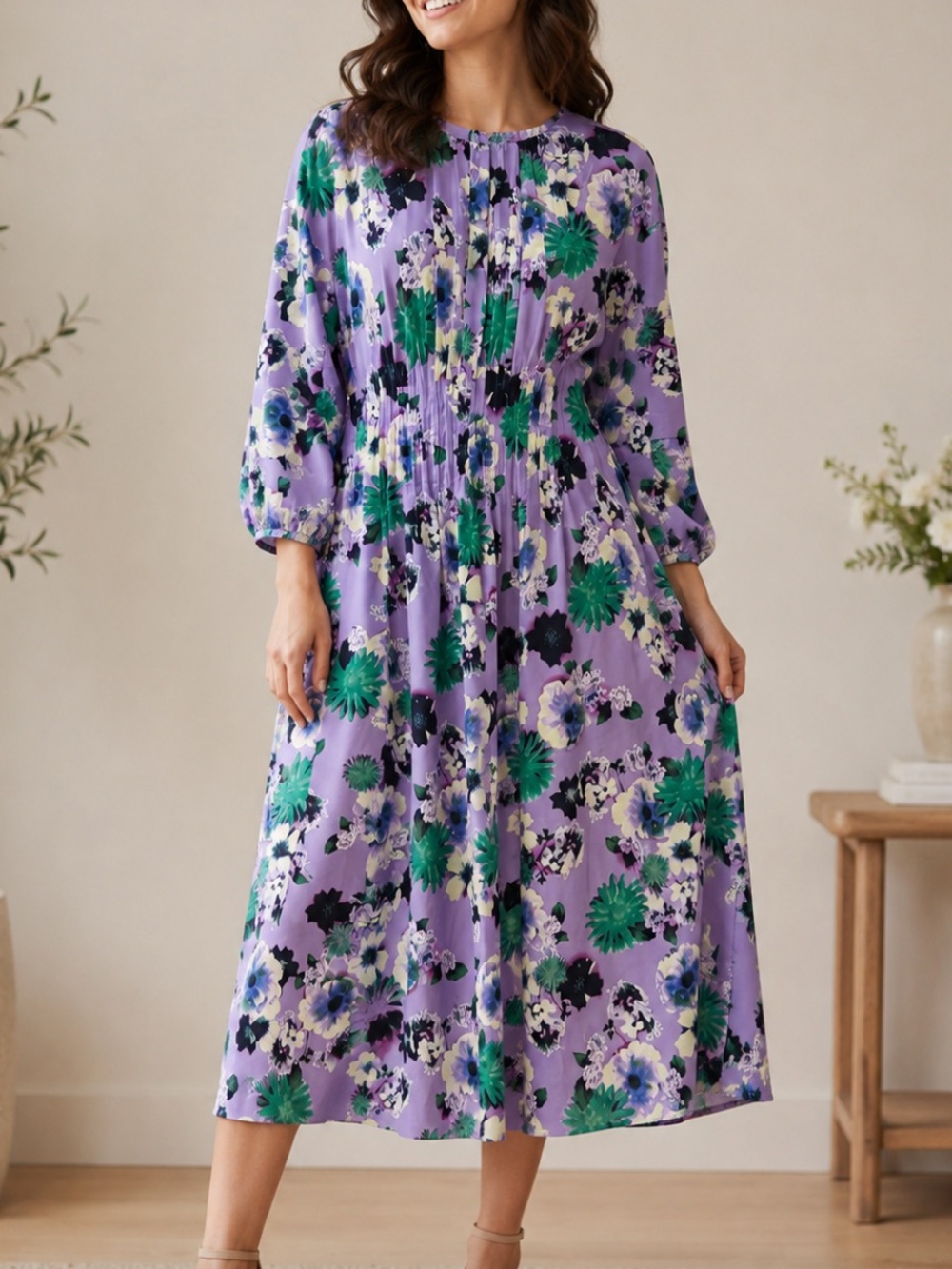 Muveil Floral Print Volume Midi Dress